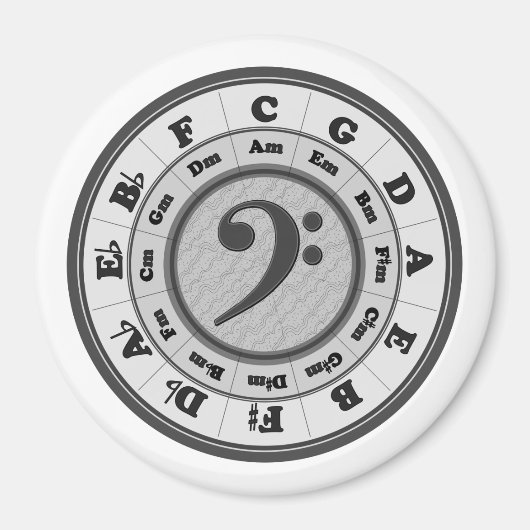 Bass Clef Circle of Fifths Grote Ronde Magneet (Voorkant)