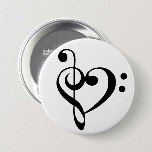 Bass Clef en Treble Clef Heart Ronde Button 7,6 Cm (Voorkant /achterkant)