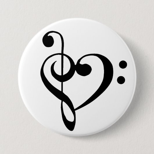 Bass Clef en Treble Clef Heart Ronde Button 7,6 Cm (Voorkant)