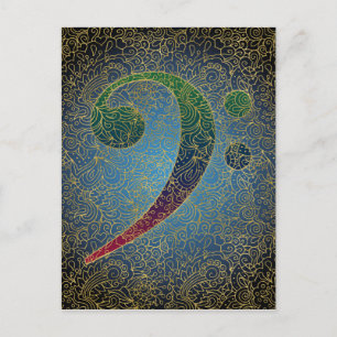 Bass Clef Gold Filigree - Colorful Music Briefkaart