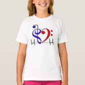 Bass Clef Hart EKG Golven Marine & Rood T-shirt (Voorkant)