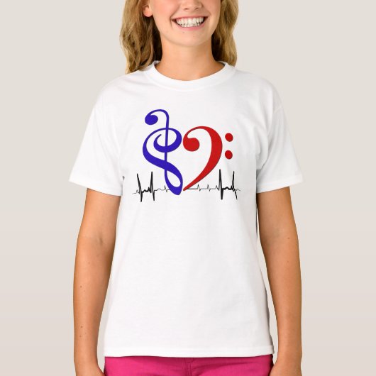 Bass Clef Hart EKG Golven Marine & Rood T-shirt (Voorkant)