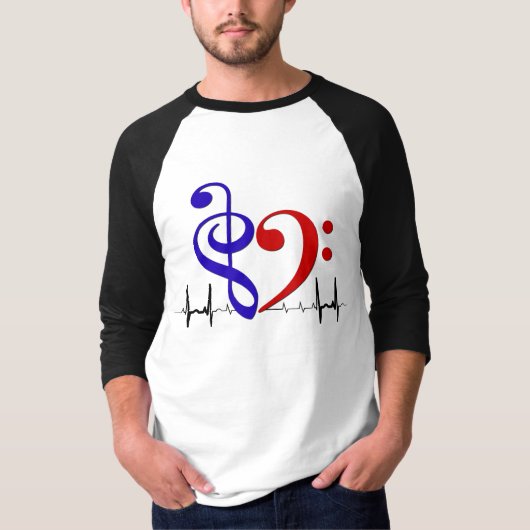 Bass Clef Hart EKG Golven Marine & Rood T-shirt (Voorkant)