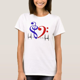 Bass Clef Hart EKG Golven Marine & Rood T-shirt