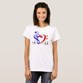 Bass Clef Hart EKG Golven Marine & Rood T-shirt (Voorkant volledig)