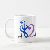 Bass Clef Heart EKG Waves Blauw & Amethist Koffiemok (Links)