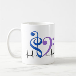 Bass Clef Heart EKG Waves Blauw & Amethist Koffiemok