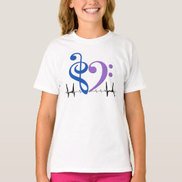 Bass Clef Heart EKG Waves Blauw & Amethist T-shirt