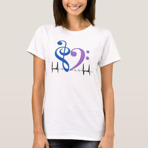 Bass Clef Heart EKG Waves Blauw & Amethist T-shirt