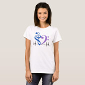 Bass Clef Heart EKG Waves Blauw & Amethist T-shirt (Voorkant volledig)