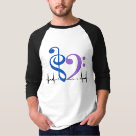Bass Clef Heart EKG Waves Blauw & Amethist T-shirt