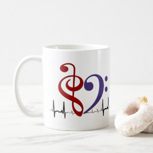 Bass Clef Heart EKG Waves Crimson Rood & Paarse Koffiemok