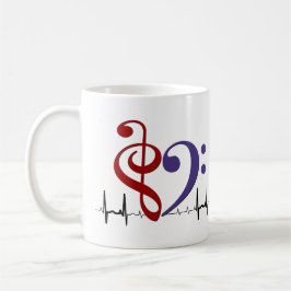 Bass Clef Heart EKG Waves Crimson Rood & Paarse Koffiemok