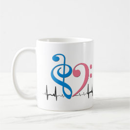 Bass Clef Heart EKG Waves Cyaan & Bubblegum Roze Koffiemok