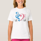 Bass Clef Heart EKG Waves Cyaan & Roze T-shirt (Voorkant)