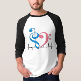 Bass Clef Heart EKG Waves Cyaan & Roze T-shirt
