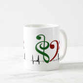 Bass Clef Heart EKG Waves Green & Ruby Red Koffiemok (Voorkant rechts)