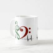 Bass Clef Heart EKG Waves Green & Ruby Red Koffiemok (Voorkant links)
