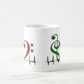 Bass Clef Heart EKG Waves Green & Ruby Red Koffiemok (Center)