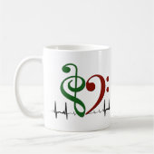 Bass Clef Heart EKG Waves Green & Ruby Red Koffiemok (Links)