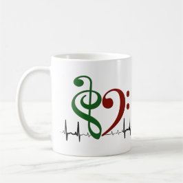 Bass Clef Heart EKG Waves Green & Ruby Red Koffiemok