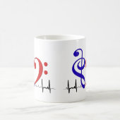 Bass Clef Heart EKG Waves Navy blauw en rood Koffiemok (Center)
