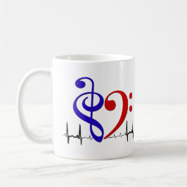 Bass Clef Heart EKG Waves Navy blauw en rood Koffiemok