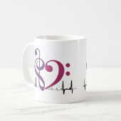 Bass Clef Heart EKG Waves Paarse & Mulberry Koffiemok (Voorkant links)