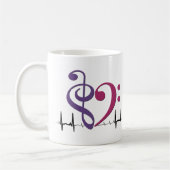 Bass Clef Heart EKG Waves Paarse & Mulberry Koffiemok (Links)