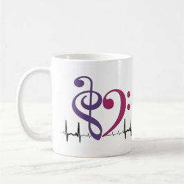 Bass Clef Heart EKG Waves Paarse & Mulberry Koffiemok