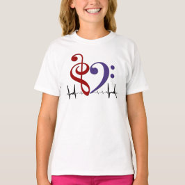 Bass Clef Heart EKG Waves Rood & Paarse T-shirt