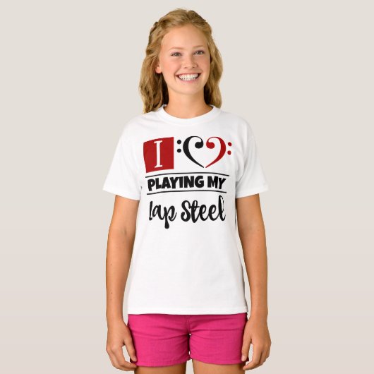 Bass Clef Heart I houdt van het afspelen van mijn  T-shirt (Voorkant volledig)