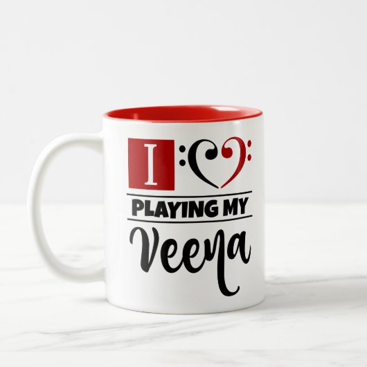 Bass Clef Heart I houdt van het afspelen van mijn  Tweekleurige Koffiemok (Links)