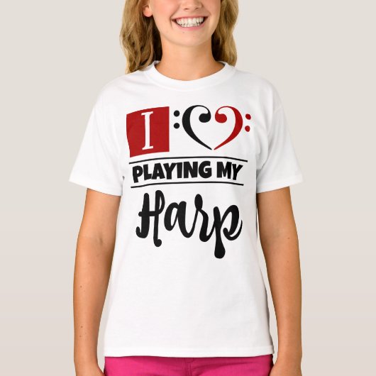 Bass Clef Heart I houdt van het spelen van mijn ha T-shirt (Voorkant)