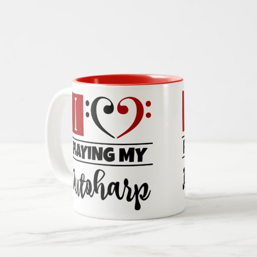 Bass Clef Heart I houdt van mijn autoharp spelen Tweekleurige Koffiemok (Voorkant links)