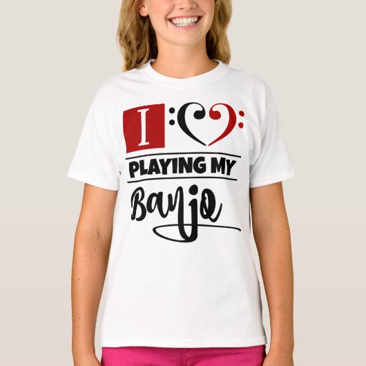 Bass Clef Heart I houdt van mijn banjo T-shirt (Voorkant)