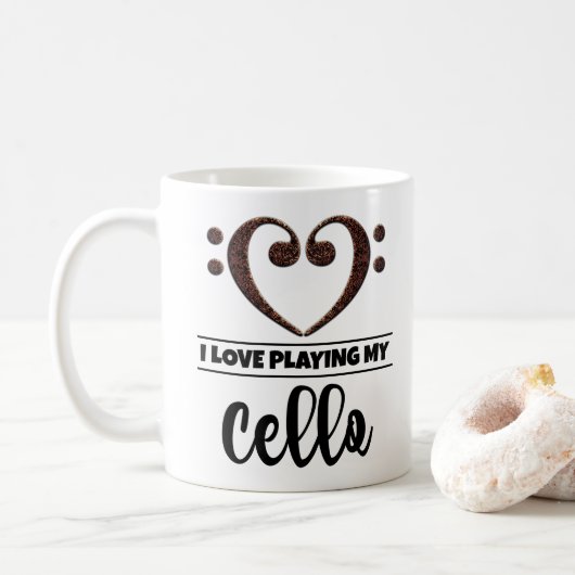 Bass Clef Heart I houdt van mijn Cello spelen Koffiemok (Met donut)