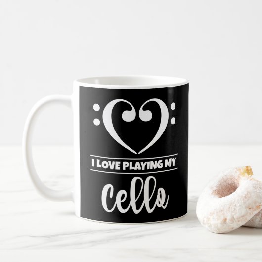 Bass Clef Heart I houdt van mijn Cello spelen Koffiemok (Met donut)
