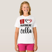 Bass Clef Heart I houdt van mijn Cello spelen T-shirt (Voorkant volledig)