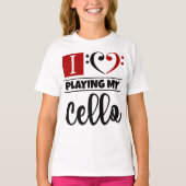 Bass Clef Heart I houdt van mijn Cello spelen T-shirt (Voorkant)