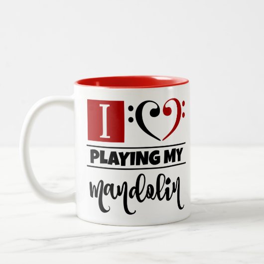 Bass Clef Heart I houdt van mijn mandolin spelen Tweekleurige Koffiemok (Links)