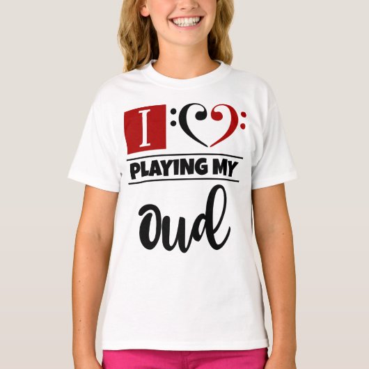 Bass Clef Heart I houdt van mijn oud spelen T-shirt (Voorkant)