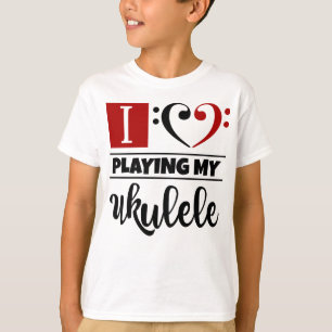 Bass Clef Heart I houdt van mijn Ukulele spelen T-shirt