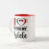 Bass Clef Heart I houdt van mijn Ukulele spelen Tweekleurige Koffiemok (Voorkant links)