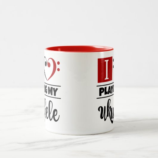 Bass Clef Heart I houdt van mijn Ukulele spelen Tweekleurige Koffiemok (Center)