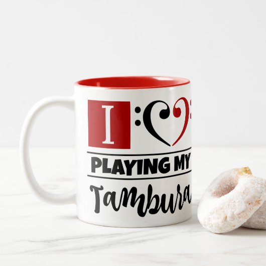 Bass Clef Heart I love play my Tambura Tweekleurige Koffiemok (Met donut)