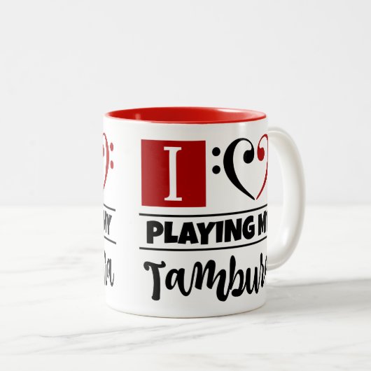 Bass Clef Heart I love play my Tambura Tweekleurige Koffiemok (Voorkant rechts)