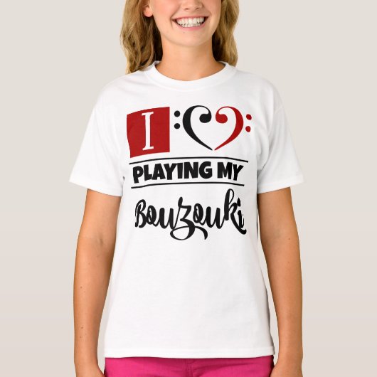 Bass Clef Heart I vind het geweldig om mijn Bouzou T-shirt (Voorkant)