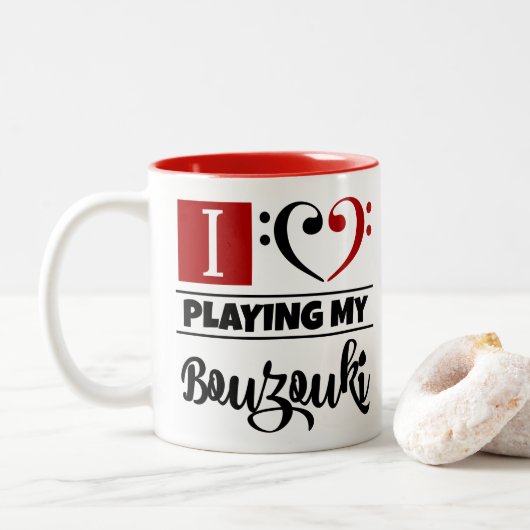 Bass Clef Heart I vind het geweldig om mijn Bouzou Tweekleurige Koffiemok (Met donut)