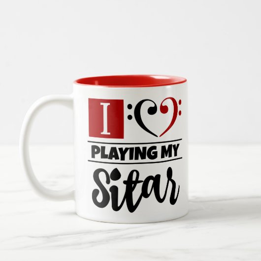 Bass Clef Heart I vind het geweldig om mijn ritje  Tweekleurige Koffiemok (Links)